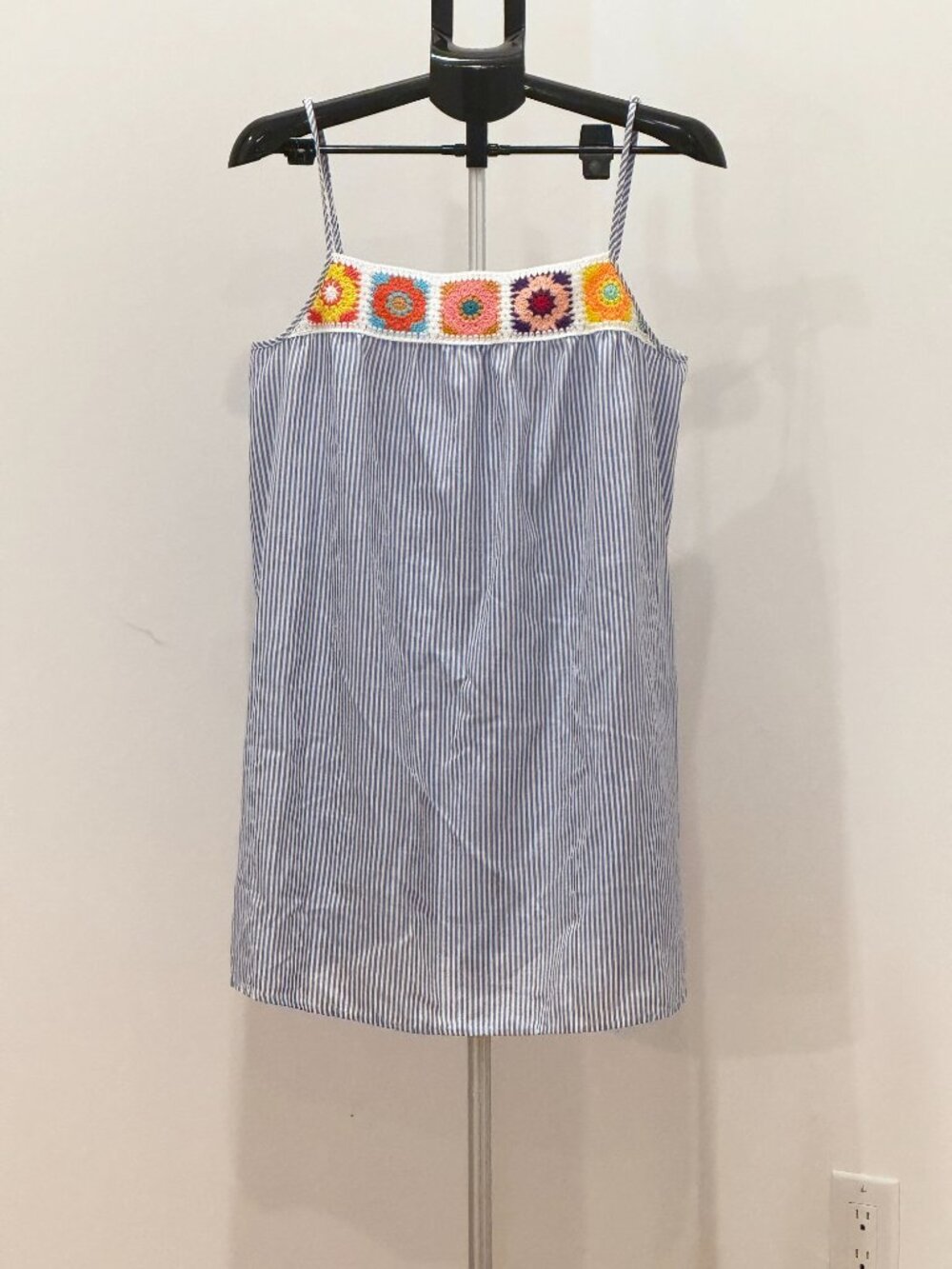 SHEIN Curve Blue White Striped Cami Dress Colorful Crochet Neck NWOT 2XL - Picture 3 of 8